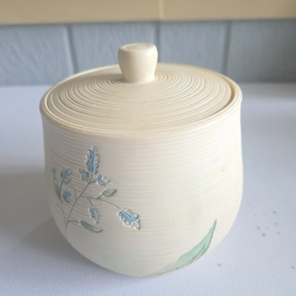 Shabby Chic Floral Embossed Bathroom Canister Lid Cotton Jar Floral Handpainted
